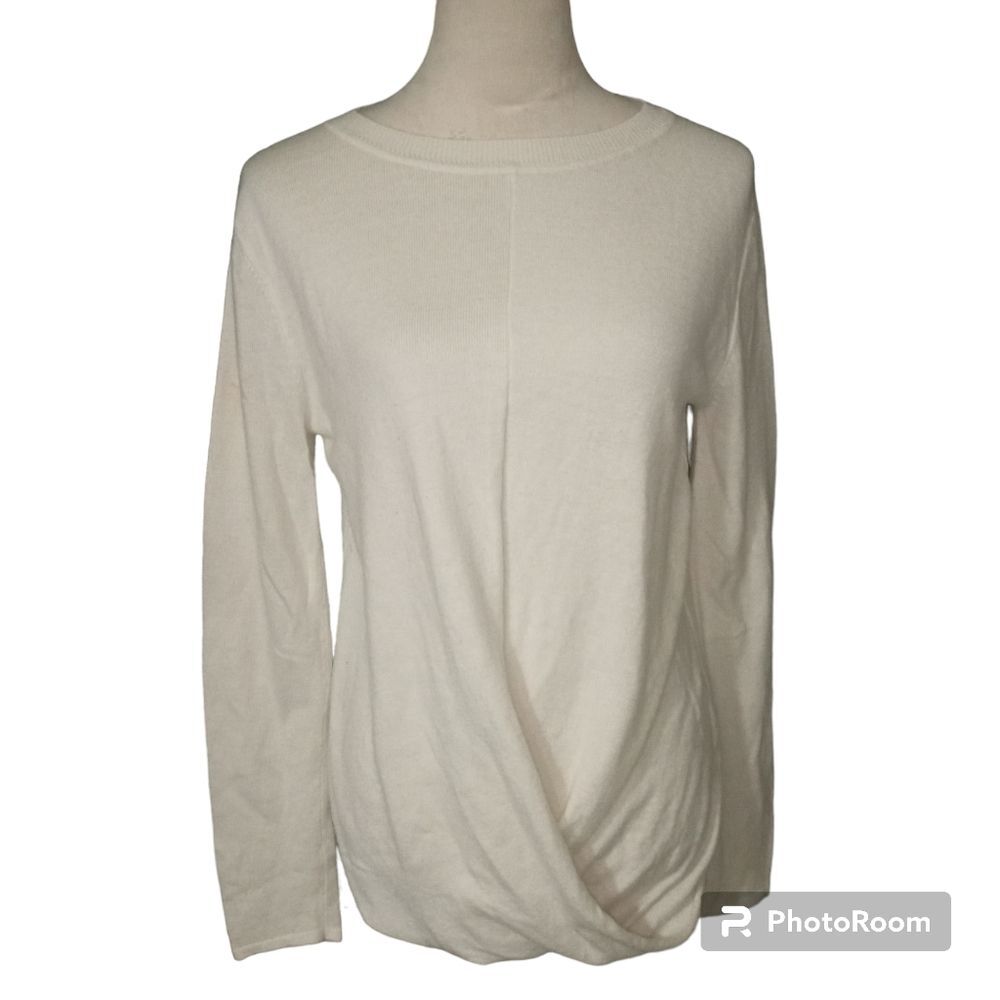 Mustard Seed Woman's Off White Twist Front Pullover Sweater Size L